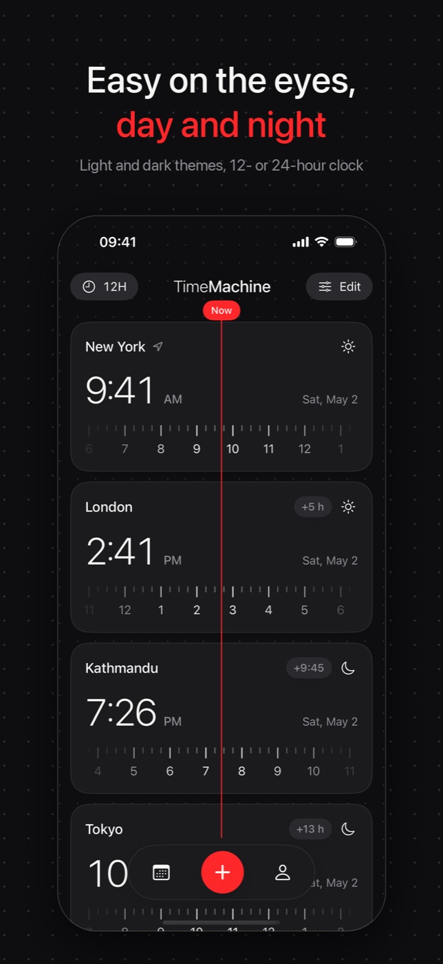 TimeMachine in the dark theme with a 12-hour clock